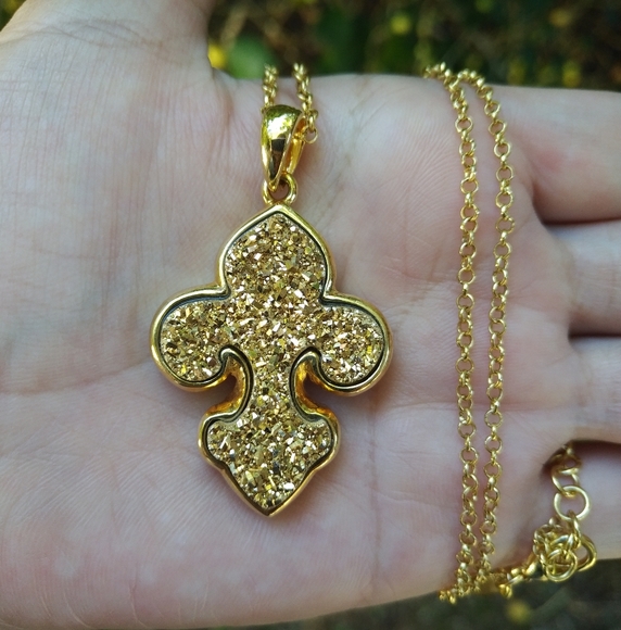 Marcia Moran Fleur De Lis⚜️ Druzy Pendant Necklace - Picture 6 of 9